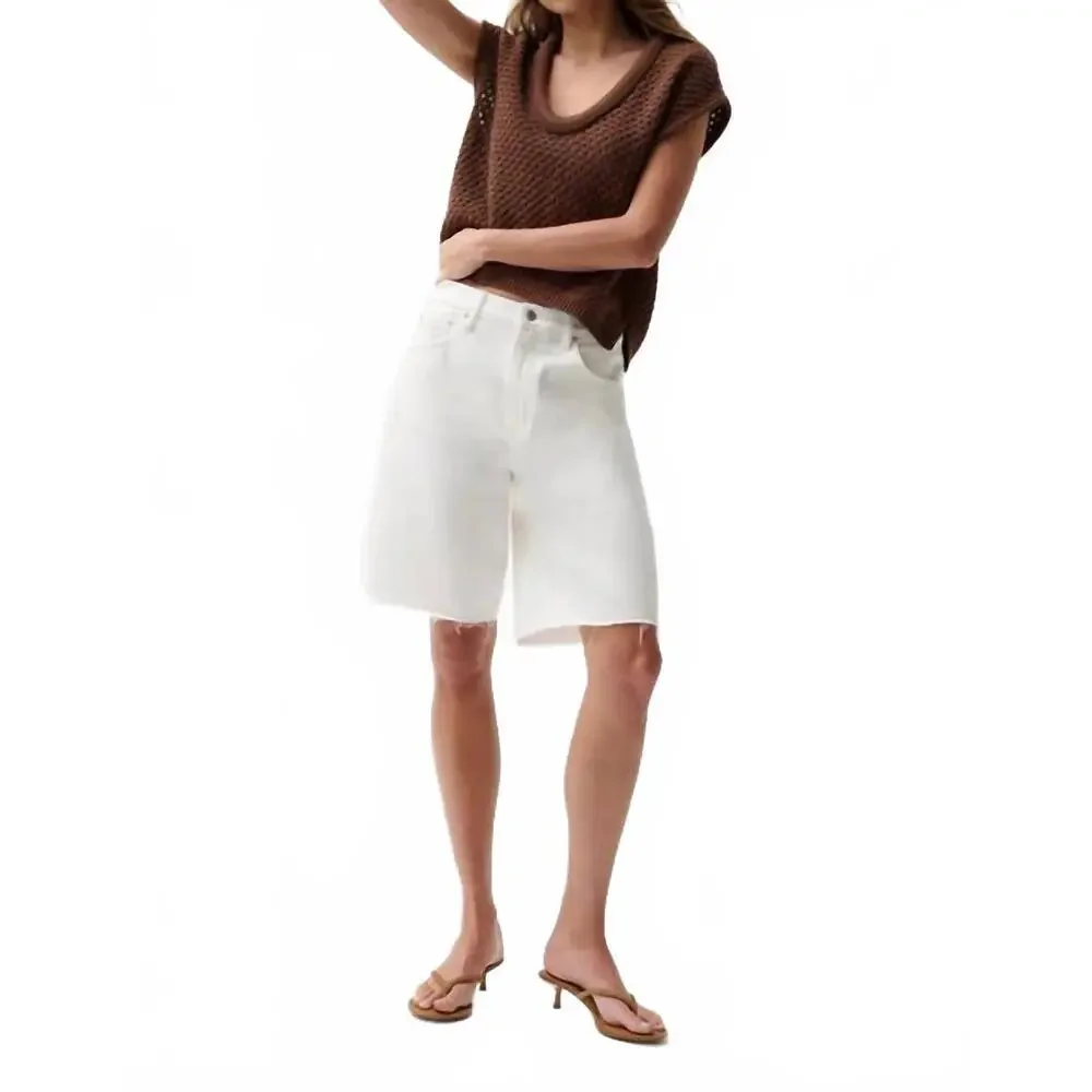PISTOLA Nolan Relaxed Long Denim Shorts Paper White Size 25 NWT